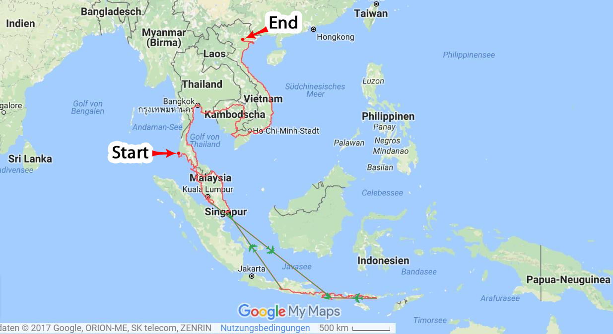 GPS Route unserer Fahrrad-Tour durch Süd-Ost Asien 
