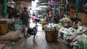 Quer durch einen Markt in Bangkok